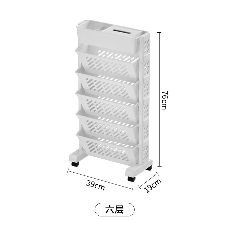 Movable Multi-layer Bookshelf Office Books Document Data Magazine Storage Rack Household Kitchen Cart Rack Clutter Organizer