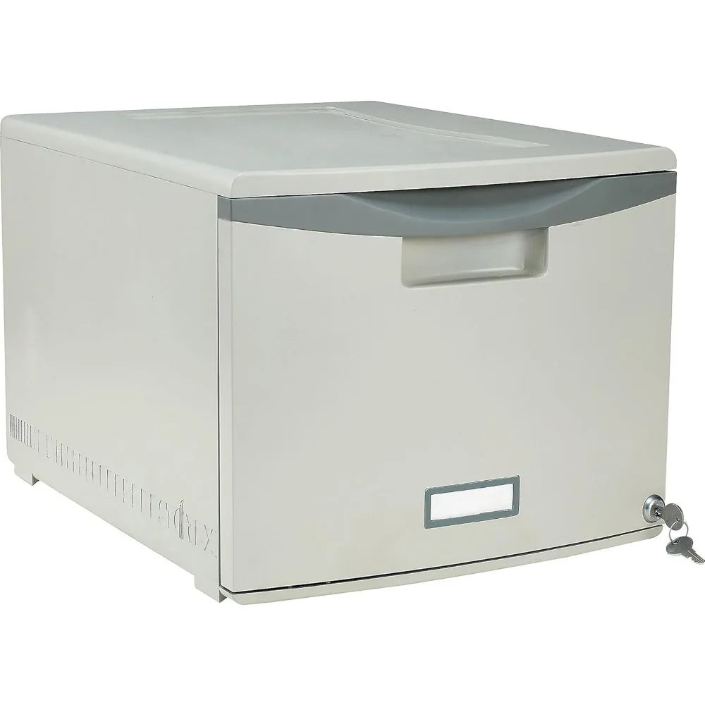 Storex Plastic One-Drawer File Cabinet Locking Document Organizer for Home Office Stackable Letter Legal Size Gray 61251B01C