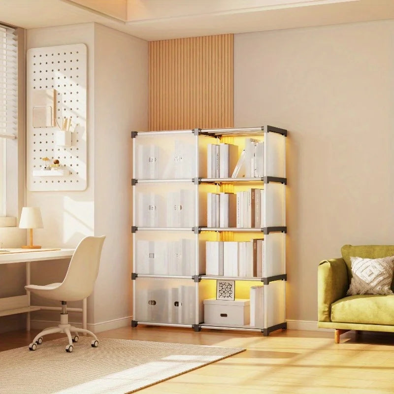 Floor-Standing Dust-Proof Bookshelf Indoor Small Cabinet for Snacks/Clothes/Books Bedroom  Living Room Storage Organizer