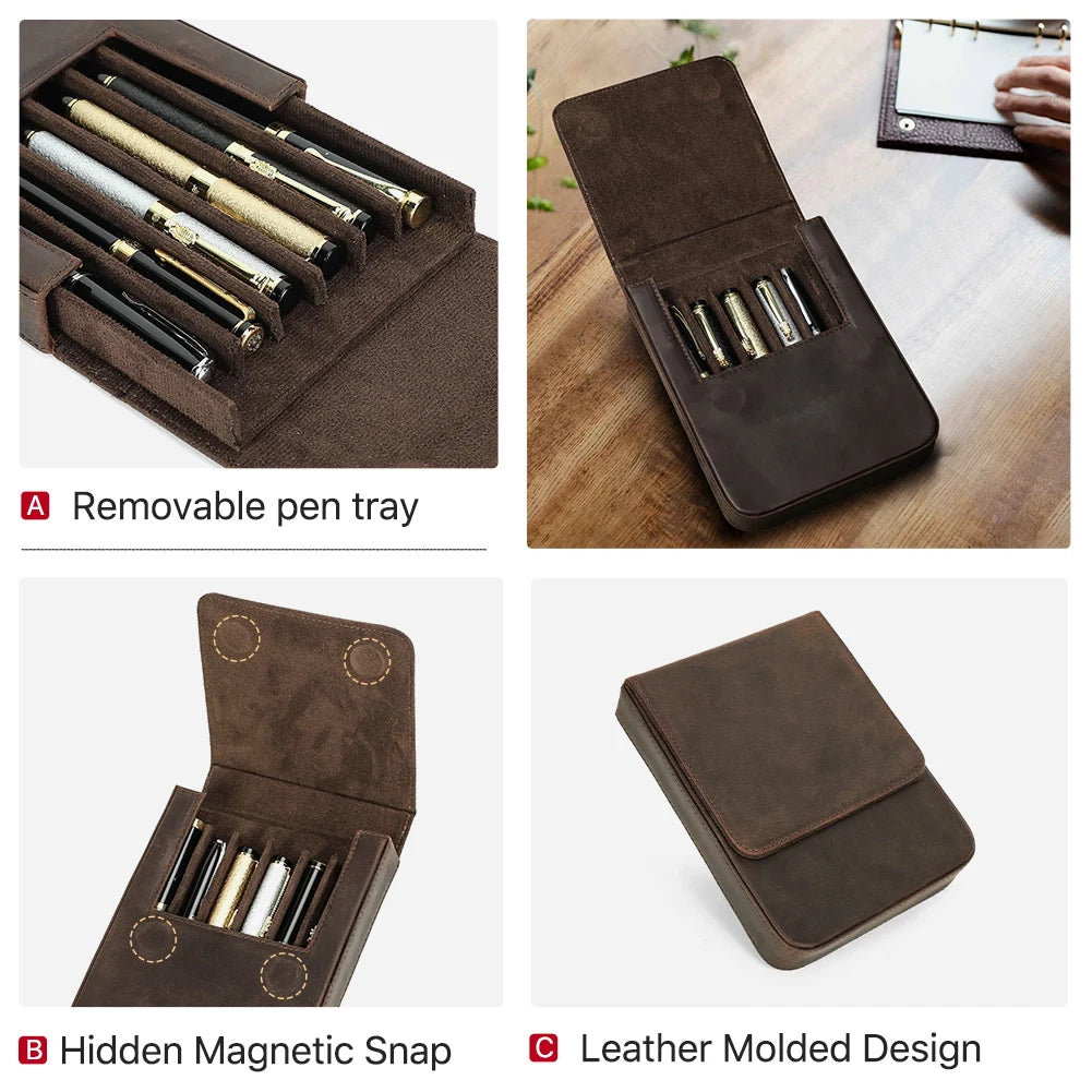 ExquisiteHandmade Fountain Pen Case Leather For Men Women Holder Pen Pouch Retro Pen Box Organizer Boys Girls School