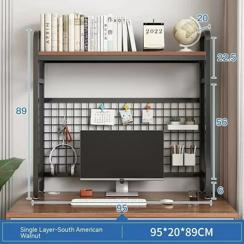 Home Furniture Desktop Multi-Layer Wrought Iron Shelf Bookcase With Grid Bookshelf Table Hole Board Table Wooden Shelves Student