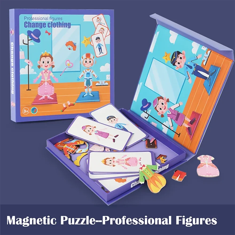 Magnetic Puzzle Boy Face Dress Up Game Book Shaped S.T.E.M. Montessori Toys Learning Educational Gift for Ages 3+