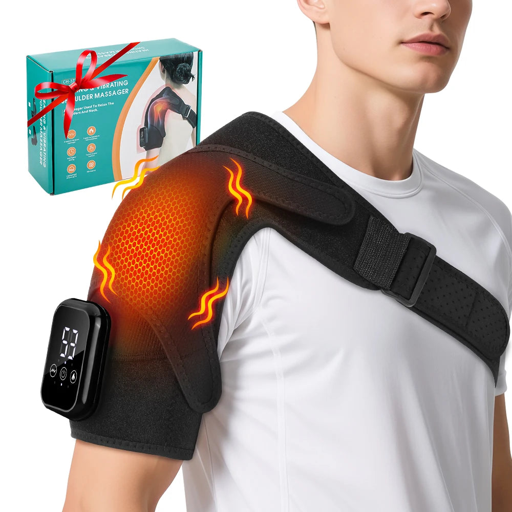 Ruza Online Cordless Heating Shoulder Massager Belt – Electric 3-Mode Vibration Shoulder Brace, Heated Shoulder Support Wrap, Arm Muscle Relaxation Therapy, Pain Relief & Recovery Support
