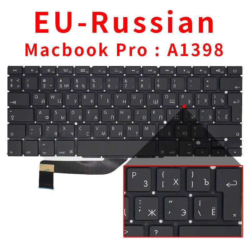 New Laptop Keyboard For Macbook Pro Retina 15" A1398 US UK Russian Spain French 2012 2013 2014 2015