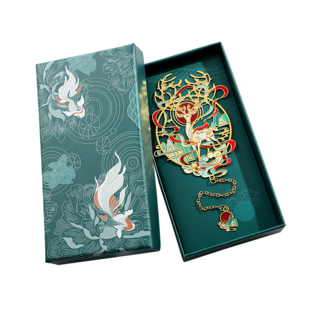 1pc Hollow Metal Bookmarks Chinese Divine Beasts Gift Boxed Reading Markers for Book Lovers Girls Book Accessories Gifts