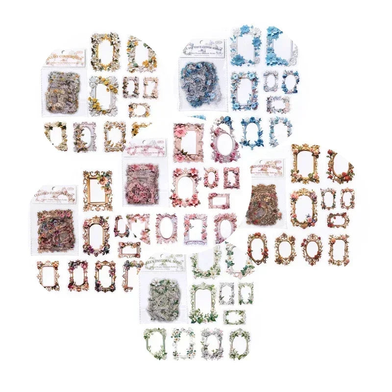 20pcs PET Scrapbooking PET Materials Art  Journal Stickers for Decor Sticker Junk Stationery150*100MM Flowers Frame Collage