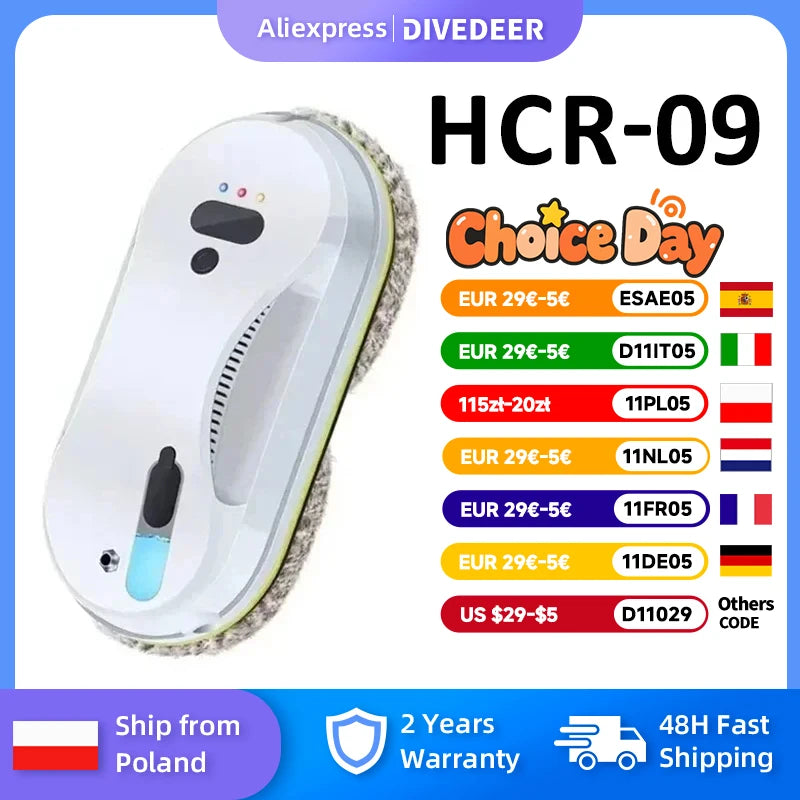 DIVEDEER HCR-09 Automatic Spray Home Ultra-thin Remote Control Window Cleaning Robot Low Noise Window Cleaning Machine