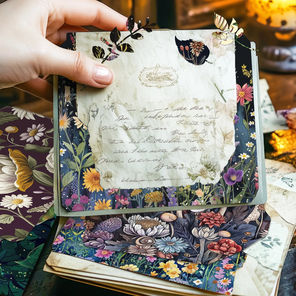 12 Sheets/book Vintage Plant Flower Landscape Material Paper Creative DIY Junk Journal Collage Scrapbooking Stationery