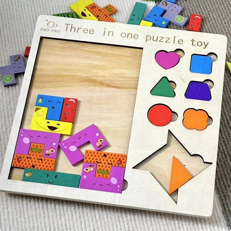 3 In 1 Wooden Puzzles Color Cognitive Sorting Mathematical Calculation Intelligence Puzzle Jigsaw Board For Kids