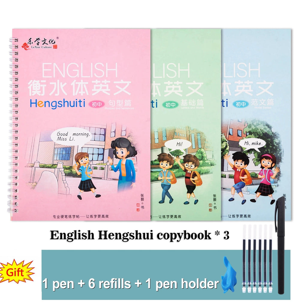 3 Books/Set English Hengshui Italic Practice Copybook Handwriting Practice Calligraphy Book English Alphabet Word Can Be Reused