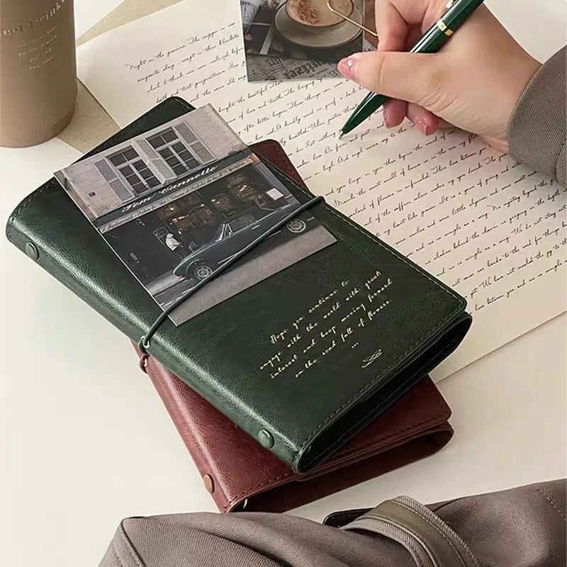 A6 Retro leather surface Loose-leaf Notebook Pu Cover Bussiness Travel binder Notepad Exquisite Senior Custom Office Diar