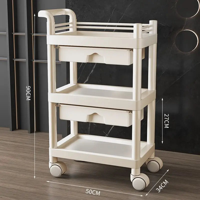3-Tier Medical Utility Cart With Drawer and Shelves 360°Multi-Functional Mobile Storage Organizer For Clinic Hospital Lab Office