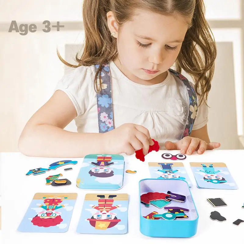 Magnetic 3D Puzzle Dress Up Expression Travel Tin Box Jigsaw Game Imagination Toys Gifts For Girls