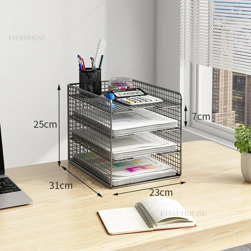 Desktop Filing Cabinets Office Supplies Multi-layer Large-capacity File Frame Storage Box Metal Bookshelf Desk Storage A4 Rack Z