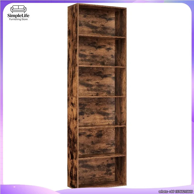 6 Shelf Tall Bookcase 71.4 Inch Wood Bookshelf Industrial Rustic Style Home Office Storage Organizer Sturdy 6 Tier Shelving