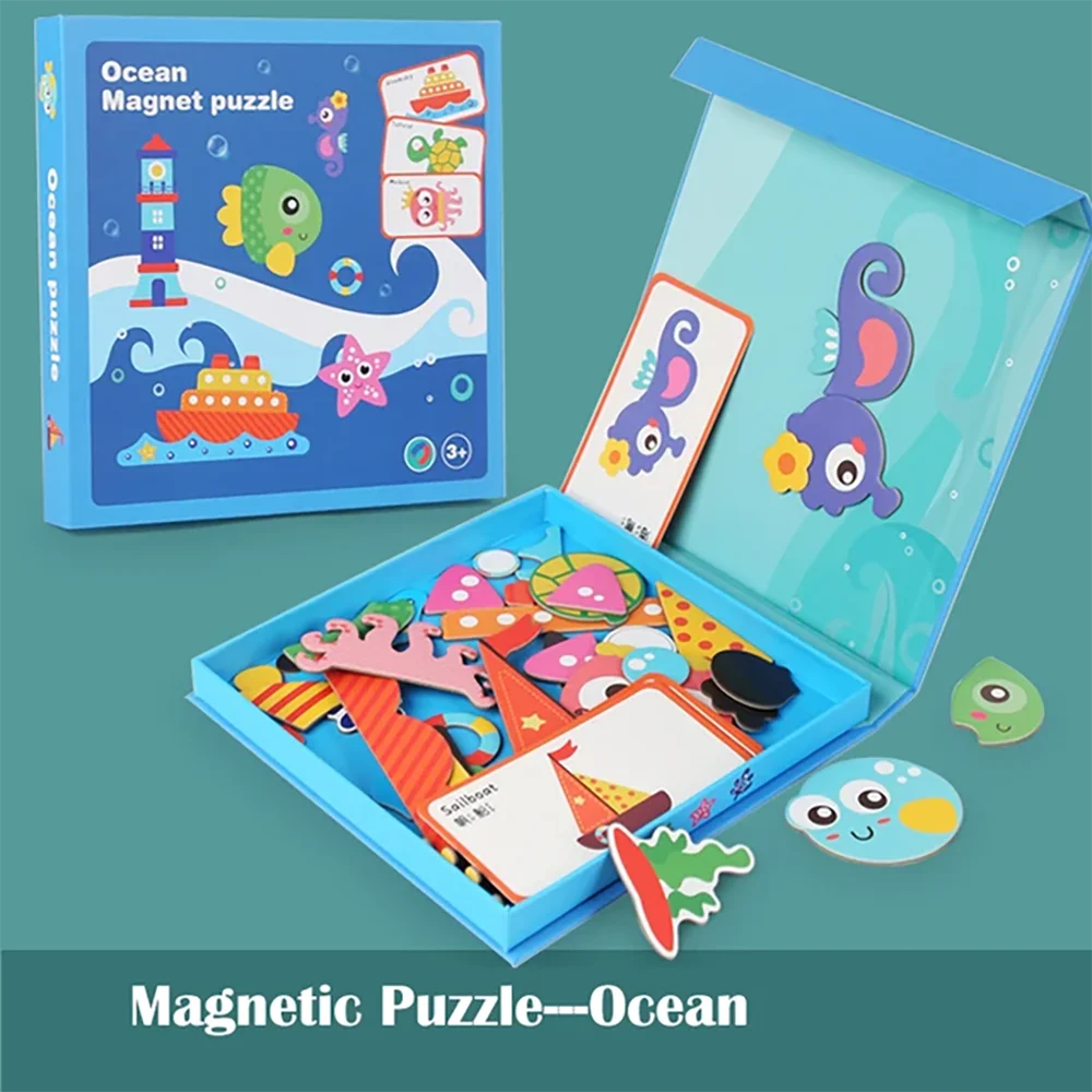 Magnetic Puzzle Boy Face Dress Up Game Book Shaped S.T.E.M. Montessori Toys Learning Educational Gift for Ages 3+
