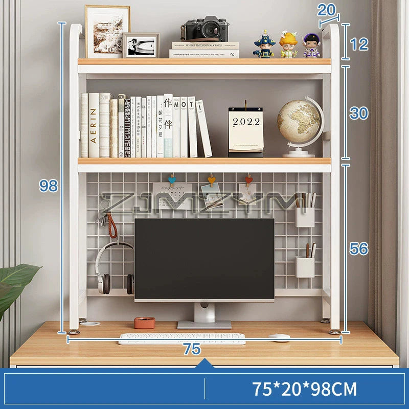 Bookcase With Grid Bookshelf Desktop Multi-layer Wrought Iron Shelf Student Computer Desk Hole Board Table Shelves