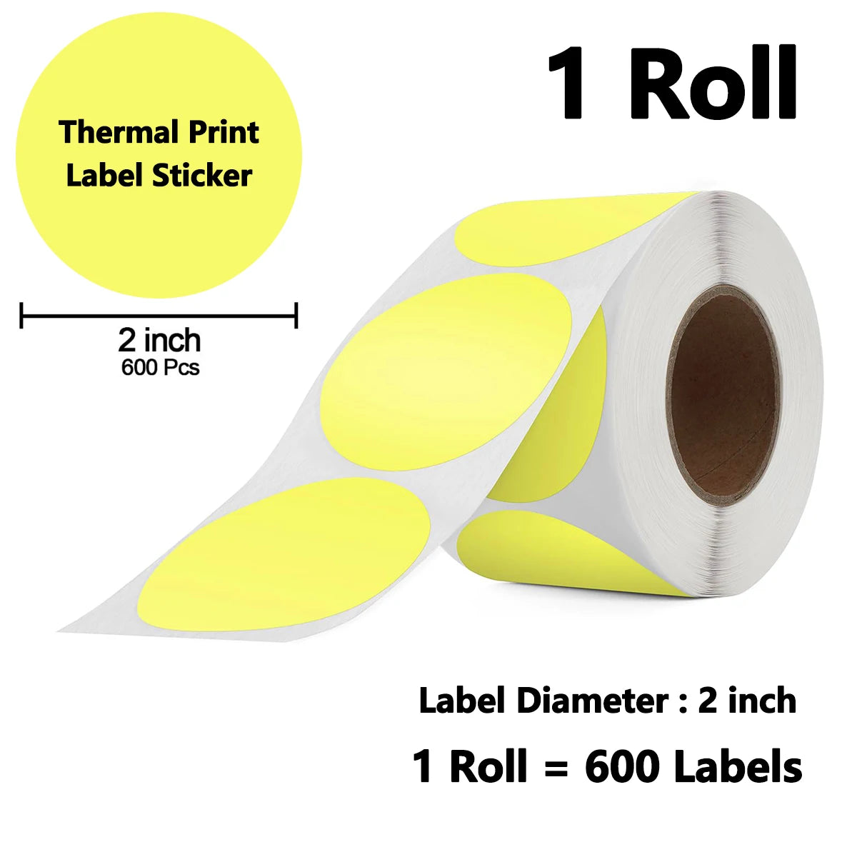 Thermal Sticker Labels, 5.08cm Thermal Stickers, Color Multi-Purpose Round Direct Thermal Labels for Name Tag, Small Business