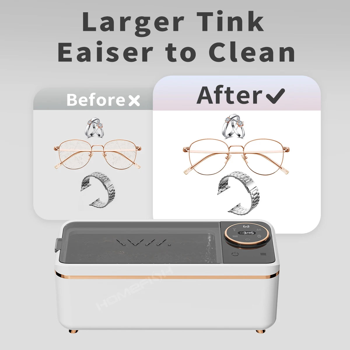 Ultrasonic 55KHZ Cleaning Machine Soundwave Technology Deep Cleaning Appliance for Glasses Dentures Jewelry Makeup Brushes