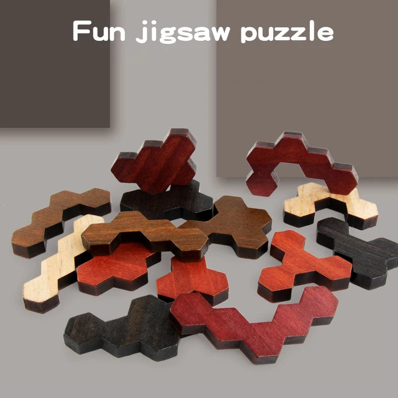 Wooden Hexagon Puzzle For Kid And Adults,Block Tangram Brain Teaser Toy Geometry Logic IQ Game Montessori Educational Gift