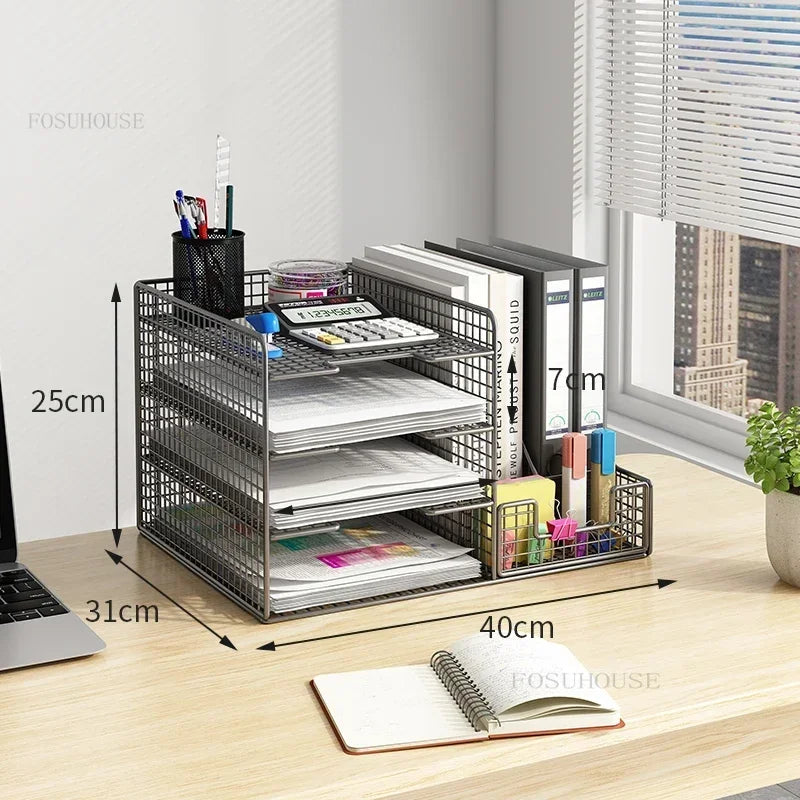 Desktop Filing Cabinets Office Supplies Multi-layer Large-capacity File Frame Storage Box Metal Bookshelf Desk Storage A4 Rack Z