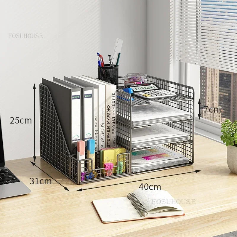 Desktop Filing Cabinets Office Supplies Multi-layer Large-capacity File Frame Storage Box Metal Bookshelf Desk Storage A4 Rack E