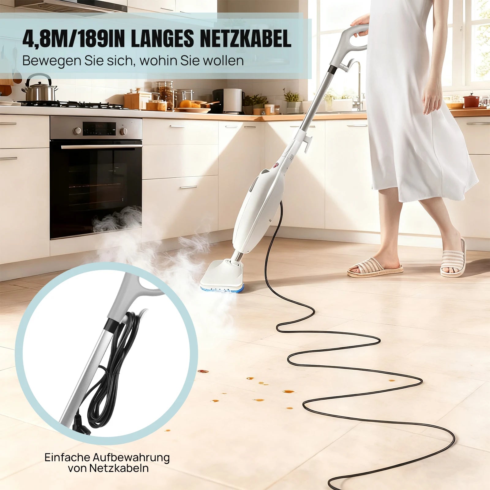 1500 W electric hot steam mop, versatile hand steam cleaner with 2 washable microfiber cloths