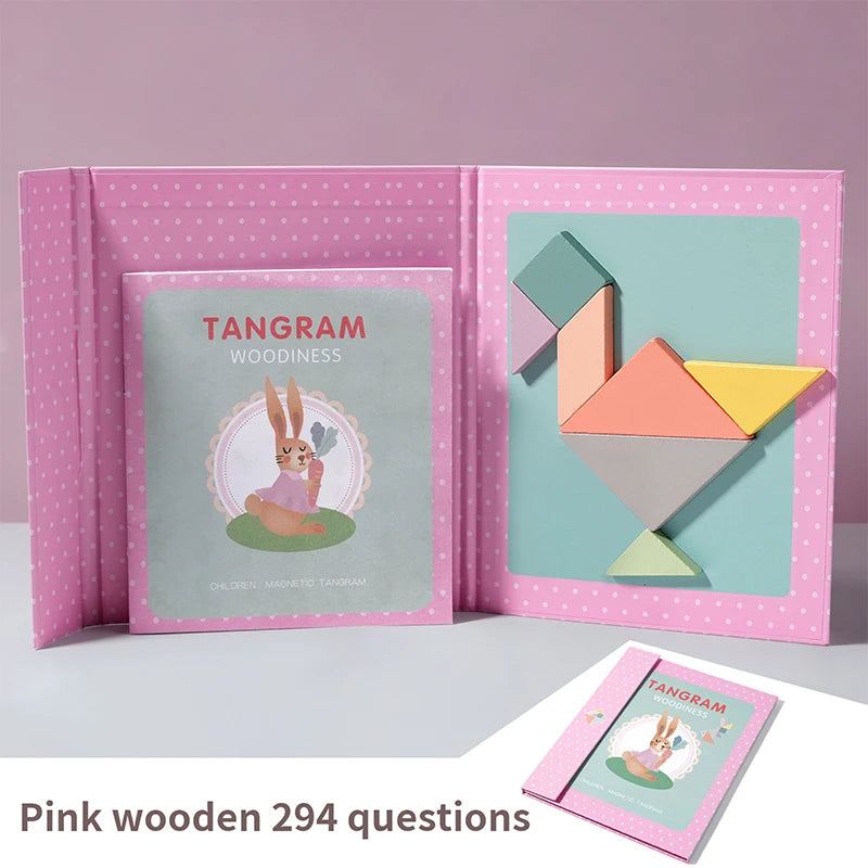 Wooden Small Jigsaw Magnetic Tangram Puzzle Book Educational Toy For Children Baby Kid Portable Montessori Learning Intelligence
