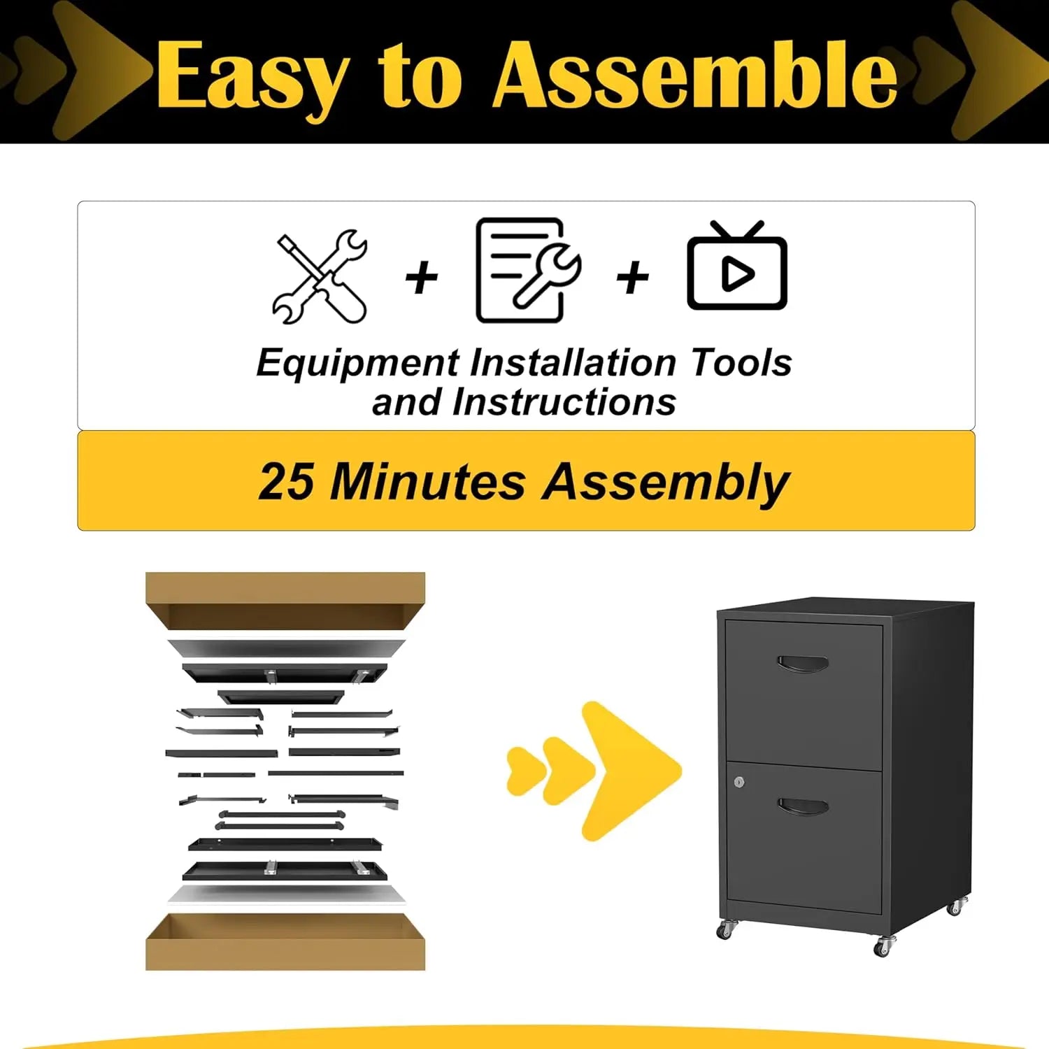 2 Drawer File Cabinet With Lock，Black Rolling File Cabinet For Home Office, Metal Small Mobile Filing Cabinets On, Customize