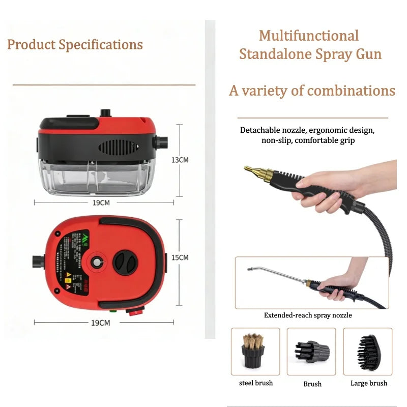 Small and Portable High Temp Pressurized Steam Cleaner 110VUS Plug With Brush Heads Kitchen Car AC Home Sterilization Cleaning