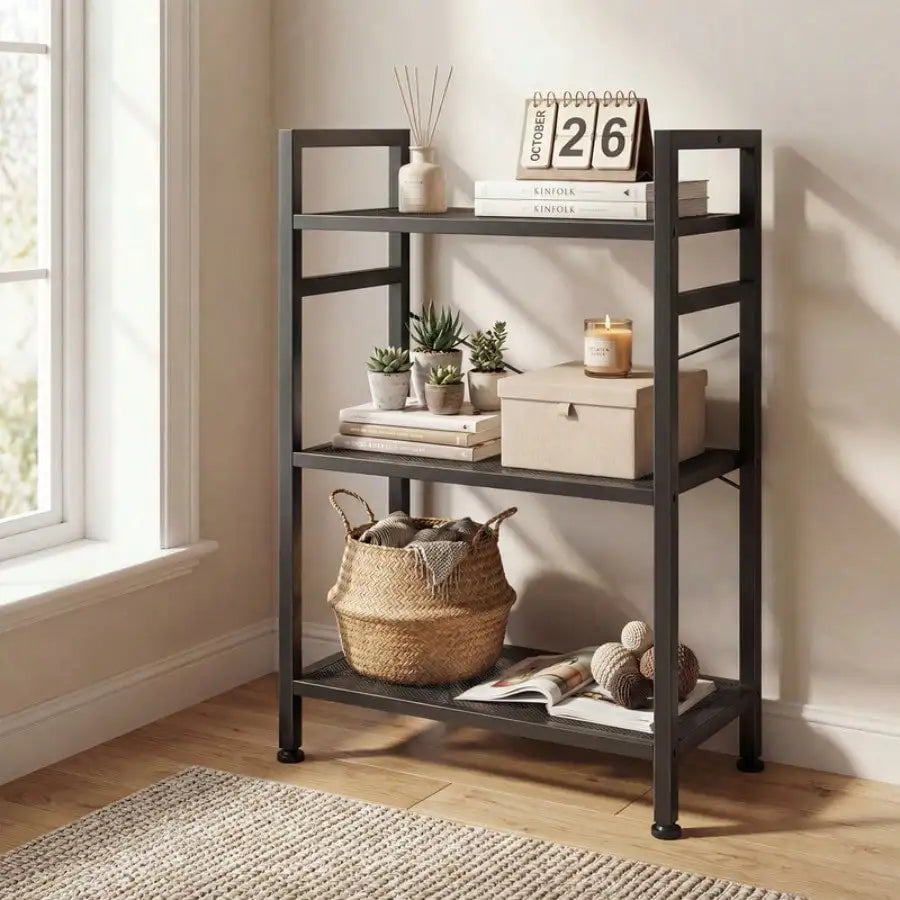 3 Tier Bookshelf, Free Standing Shelf, Bookcase Shelf Storage Organizer, Industrial Book Shelves For Home Office, Living Room