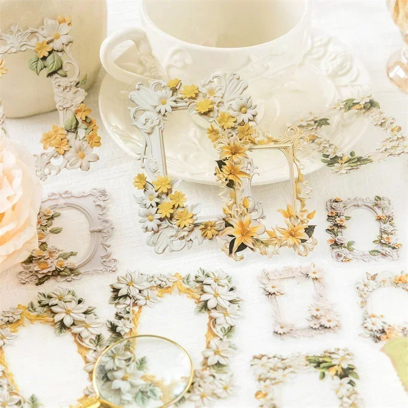 20pcs PET Scrapbooking PET Materials Art  Journal Stickers for Decor Sticker Junk Stationery150*100MM Flowers Frame Collage