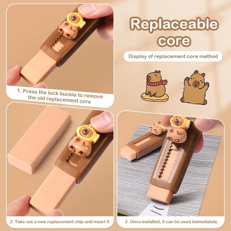 1/4Pcs Push Pull Kapibala Capybara Eraser Cute Soft 4B School Supplies Clean Mess Free Stationary Student Supplies