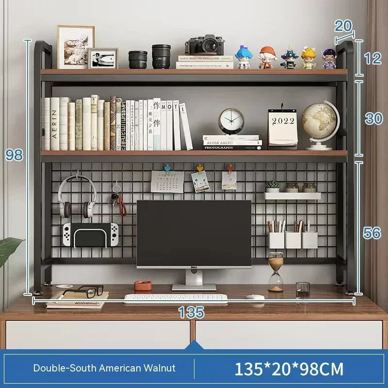 y Bookcase With Grid Bookshelf Student Computer Desk Table Hole Board Table Wooden Shelves Desktop Multi-layer Wrought Iron Shel