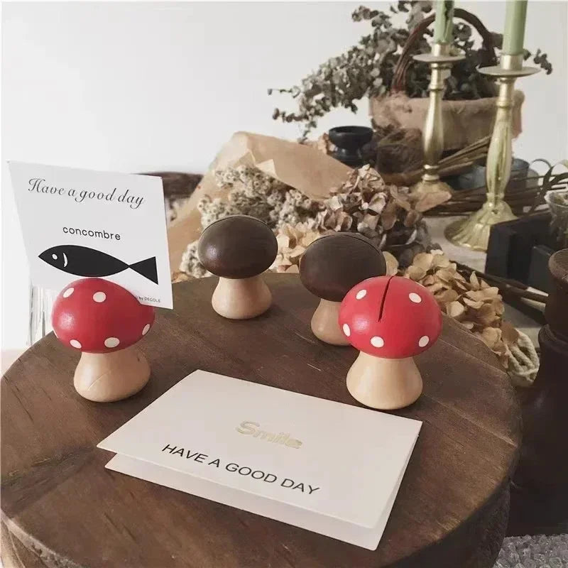 Wooden Mushroom Memo Clips Photo Holder Office Message Note Holder Cute School Desk Organizer