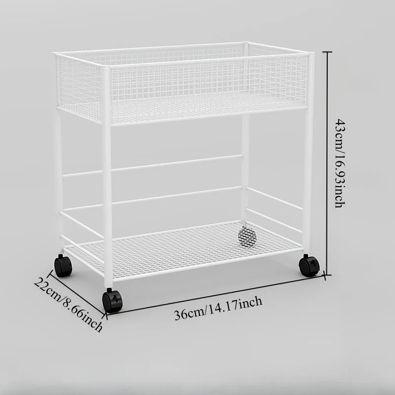 Rolling Bookshelf with Wheels, Metal Mesh Storage Organizer Rack for Home Office,No Assembly Required, Space Saving Utility Cart