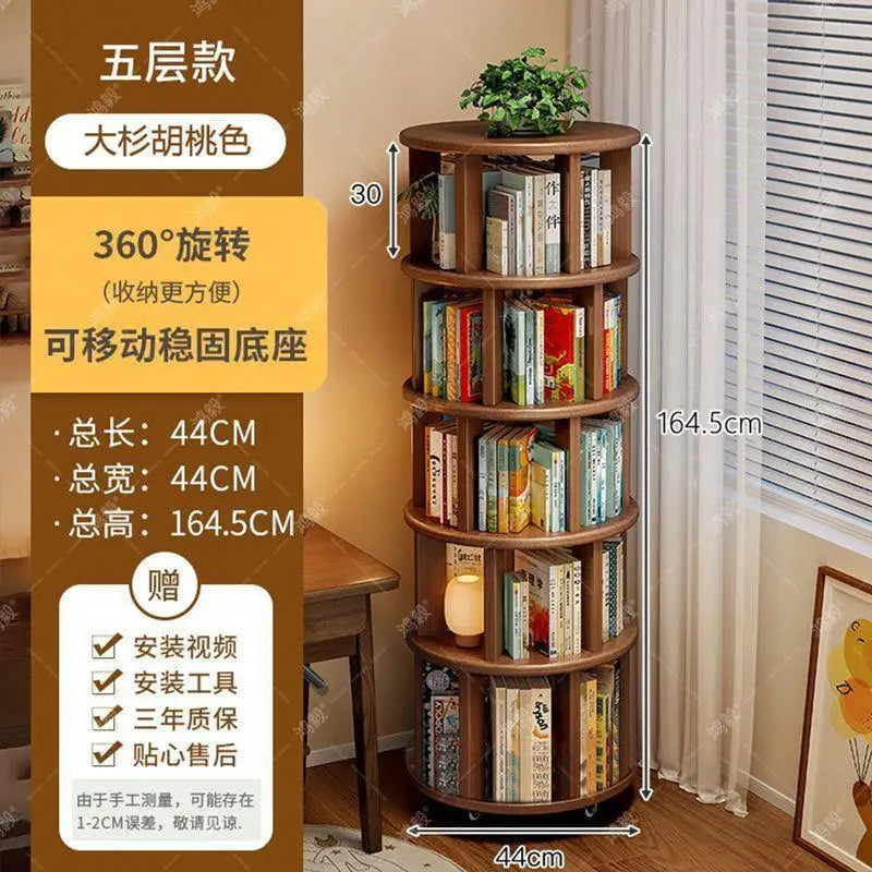 Rotating Bookshelf 360 Multi-layer Storage Bookcase Student Shelf Floor-to-ceiling Integrated Mobile Home Children's Corner Cabi