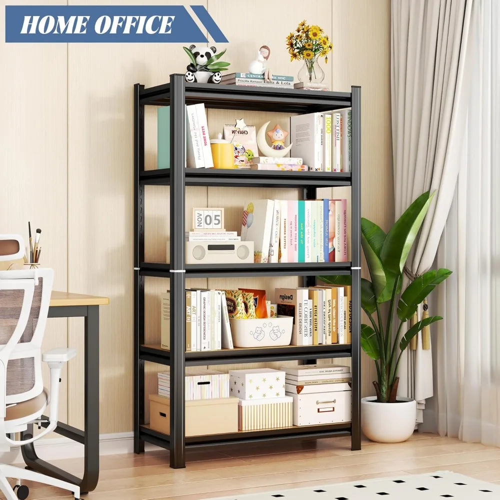 Five Shelf Metal Shelving Bookcase, 11.81 “D x 29.53 ”W x 57.48 H Office Study Storage Shelf Modern Minimalist Style File Rack A