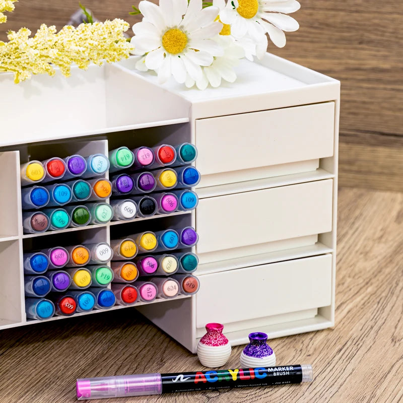 12-120 Colors Waterproof Acrylic Marker Pens with Soft Brush Nib,  Students' Art on Glass, Stone, Metal, Wood, Plastic &Paper