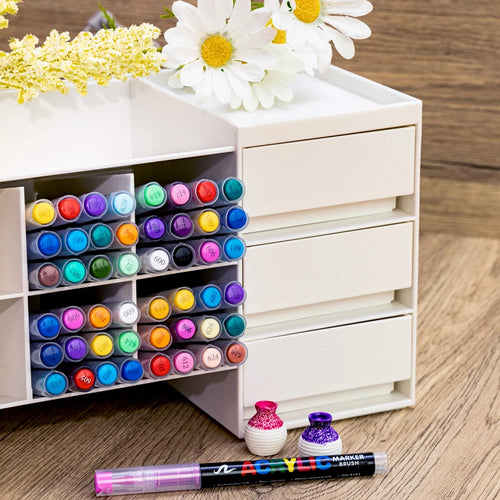 12-120 Colors Waterproof Acrylic Marker Pens with Soft Brush Nib,  Students' Art on Glass, Stone, Metal, Wood, Plastic &Paper