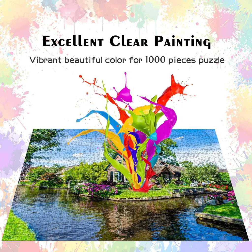 Jigsaw Puzzles for Adults 1000 Pieces Giethoorn Village Interlock Perfectly Letter on Back No Dust, Home Decor Gift Party Toy