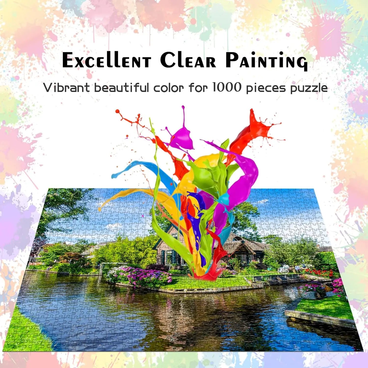 Jigsaw Puzzles for Adults 1000 Pieces Giethoorn Village Interlock Perfectly Letter on Back No Dust, Home Decor Gift Party Toy