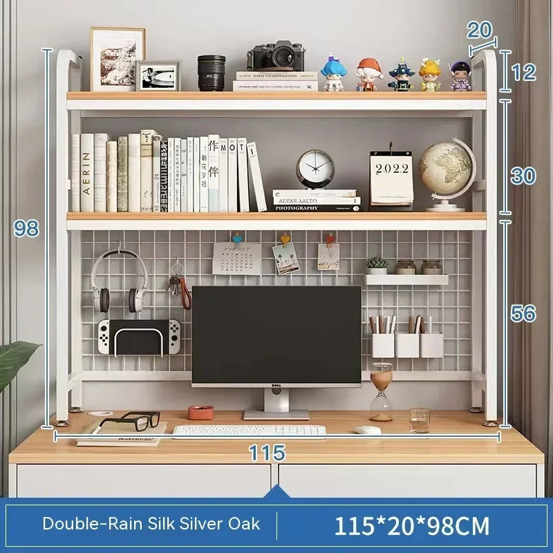 Home Furniture Desktop Multi-Layer Wrought Iron Shelf Bookcase With Grid Bookshelf Table Hole Board Table Wooden Shelves Student