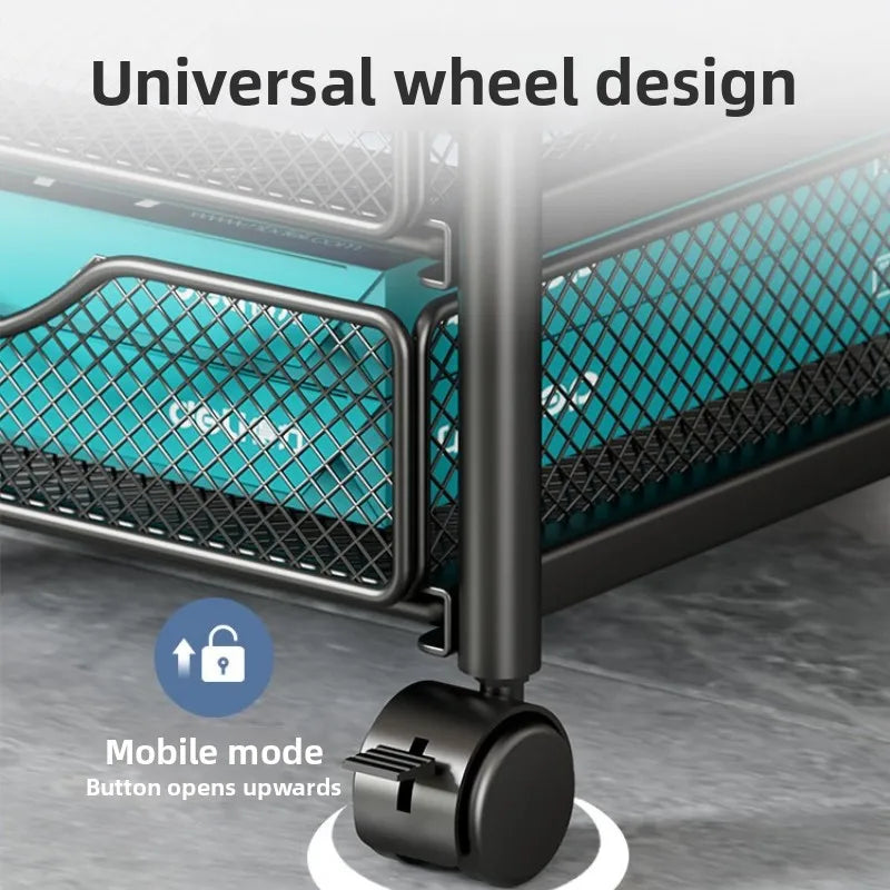 Simple Metal Storage Rack Under Desk Large Capacity Organizer Mobile Rolling Cart with Drawers Multi Layer Office File Cabinet