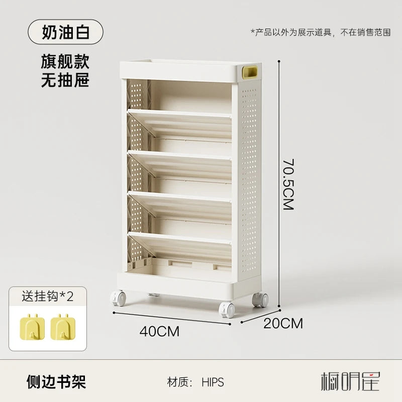 Mobile Bookshelf with Wheels Student Desk Organizer Office Book Storage Stand Layered Floor Standing Shelf for Home And Office