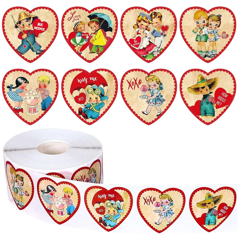100-500pcs Red Heart Label Stickers Valentine's Day Gift Packaging Seal Candy Bag Wedding Decor Stationery Sticker 1inch