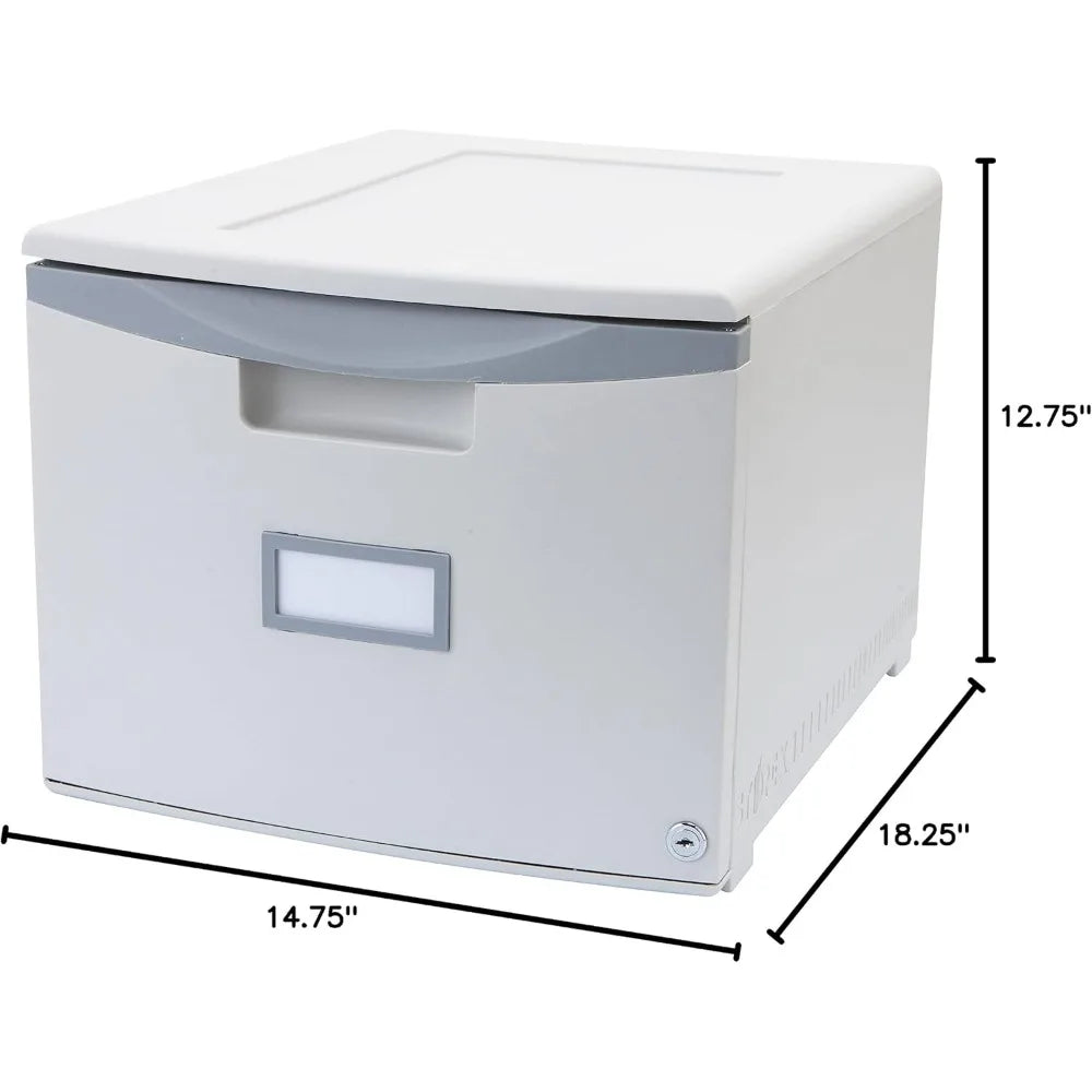 Storex Plastic One-Drawer File Cabinet Locking Document Organizer for Home Office Stackable Letter Legal Size Gray 61251B01C