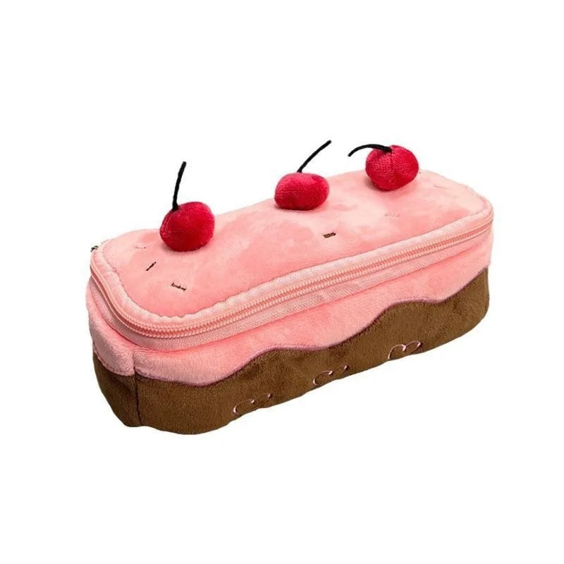 Sweet Korean Cherry Cake Pencil Case for Girls Aesthetic Makeup Pouch Ins Kawaii Cosmetic Stationery Organizer Back To School