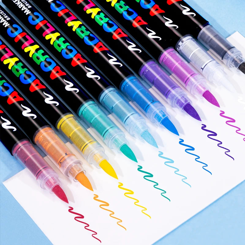 12-120 Colors Waterproof Acrylic Marker Pens with Soft Brush Nib,  Students' Art on Glass, Stone, Metal, Wood, Plastic &Paper