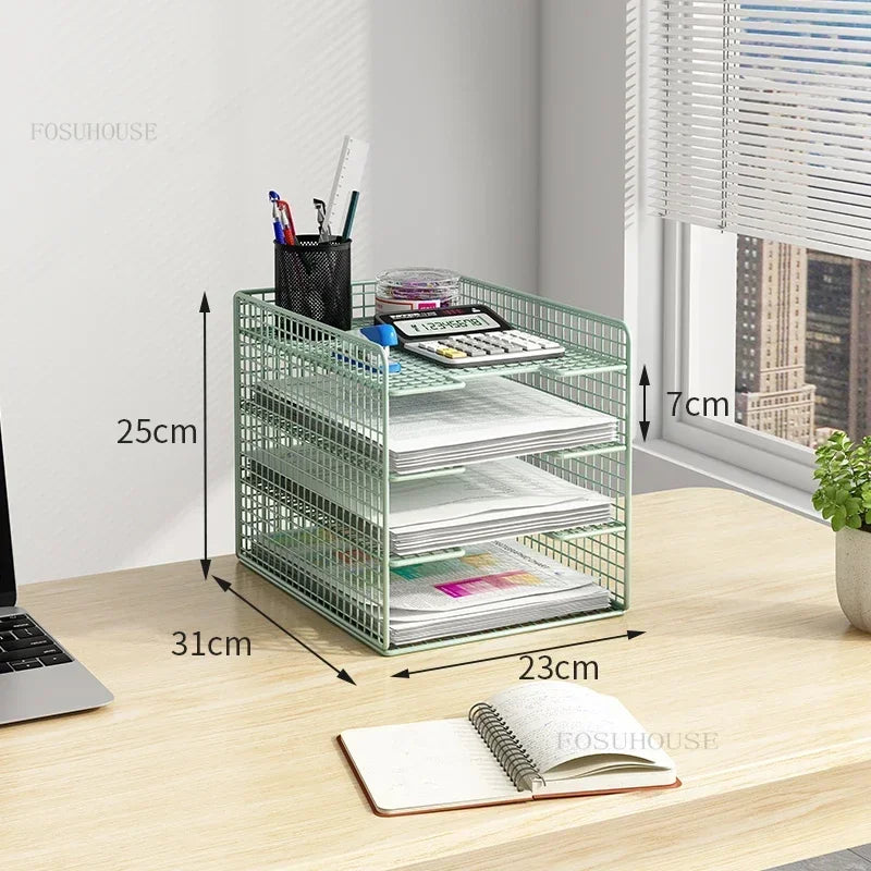 Desktop Filing Cabinets Office Supplies Multi-layer Large-capacity File Frame Storage Box Metal Bookshelf Desk Storage A4 Rack Z